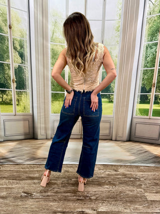 Scallop Edge Sand Lace Top