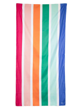 Colorful striped towel with vertical stripes on a white background