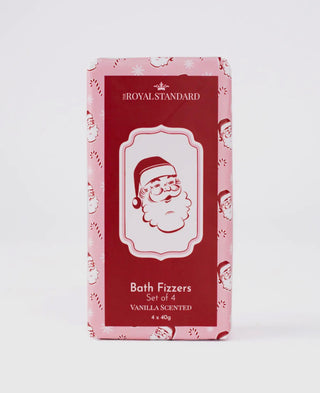 Box of bath fizzers with Santa Claus design on a white background