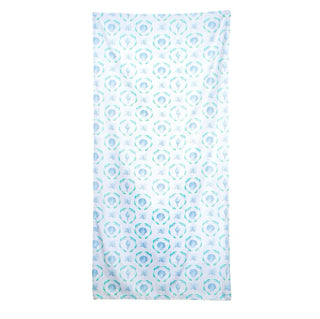 Towel with a blue and green pattern on a white background