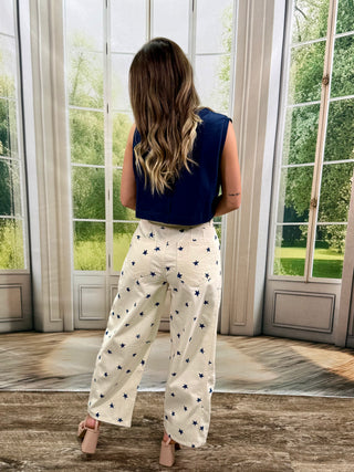 Distressed Star Print Barrel Pants