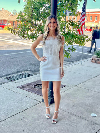 White Beaded Feather Dress