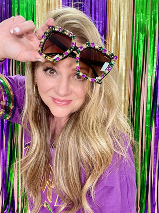 Large Mardi Gras Rhinestone Sunglasses