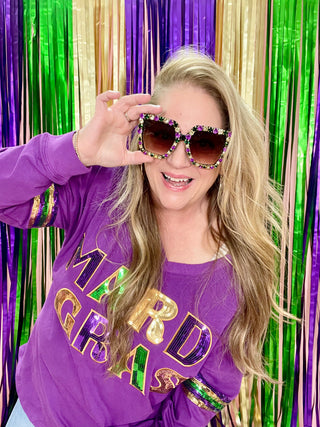 Mardi Gras Sequin Patch Long Sleeve Shirt