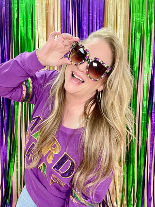 Mardi Gras Sequin Patch Long Sleeve Shirt