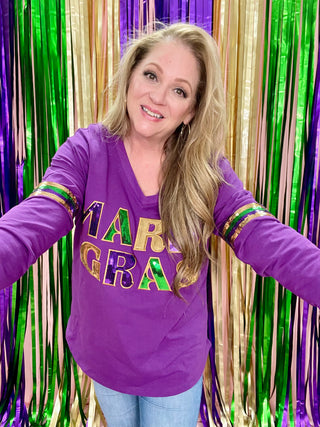 Mardi Gras Sequin Patch Long Sleeve Shirt