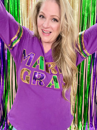 Mardi Gras Sequin Patch Long Sleeve Shirt