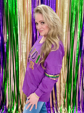 Mardi Gras Sequin Patch Long Sleeve Shirt