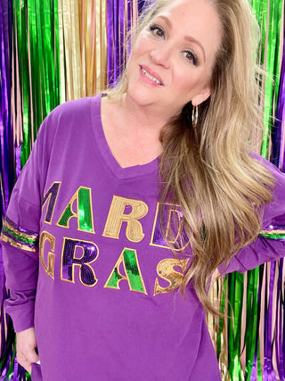 Mardi Gras Sequin Patch Long Sleeve Shirt