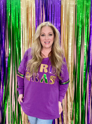 Mardi Gras Sequin Patch Long Sleeve Shirt