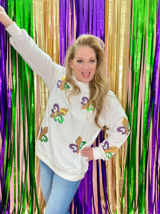 Sequin Mardi Gras Pullover Sweatshirt