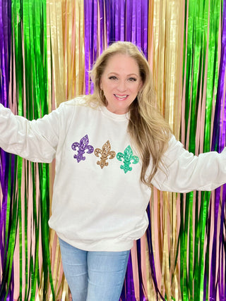 Faux Sequin Mardi Gras Sweatshirt