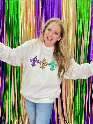 Faux Sequin Mardi Gras Sweatshirt