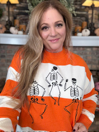 Stripe Sweater With Embroidered Dancing Skeletons