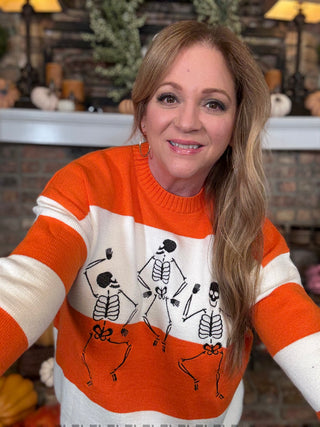 Stripe Sweater With Embroidered Dancing Skeletons