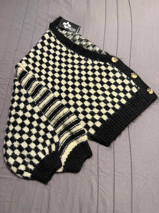 Black Stripe Checkered Cardigan