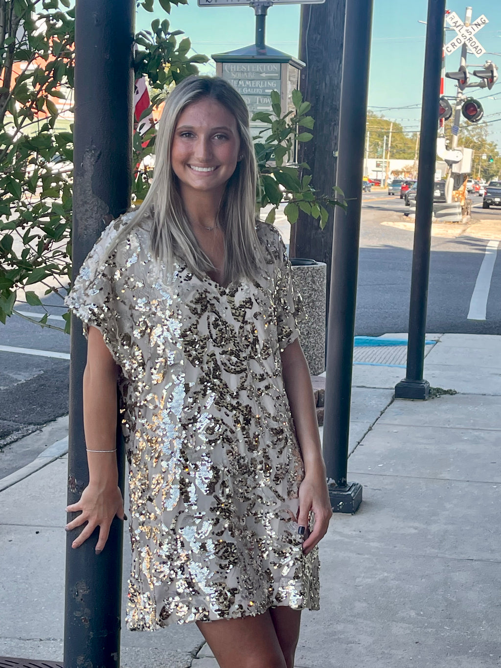 Cream Gold Sequin Dress