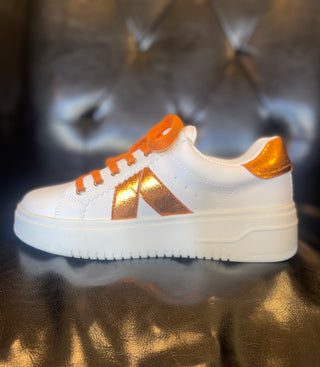 Tailgate Orange Crinkle Metallic Tennis Shoes