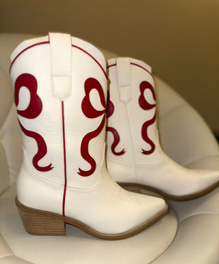 Miriam White Red Bow Boots