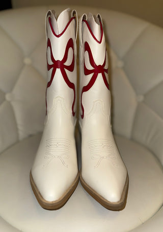 Miriam White Red Bow Boots