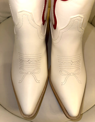 Miriam White Red Bow Boots