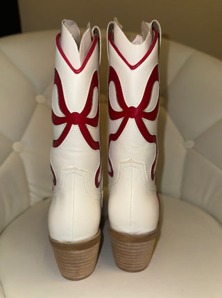 Miriam White Red Bow Boots