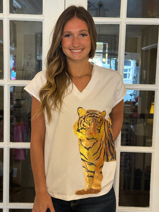 Wrap Around Sequin Tiger Top