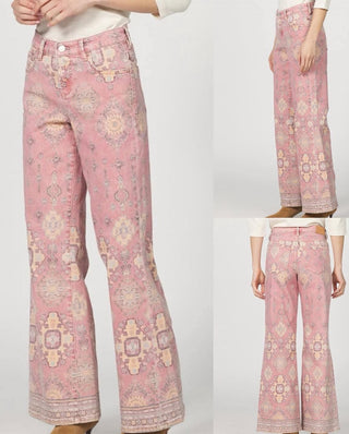 Pink wide leg Micah Tibetan Tapestry Jeans
