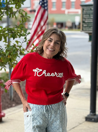 Cheers Red Puff Sleeve Sweater