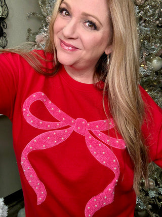 Pearl Bow Red Sweatshirt