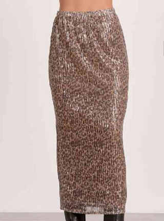 Sparkly leopard print pencil skirt on a white background