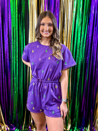 MG Fleur De Lis Embroidered Romper