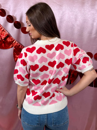 2 Tone Heart Print Sweater