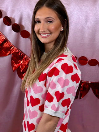 2 Tone Heart Print Sweater