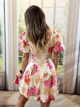 Floral Print Cream Mini Dress
