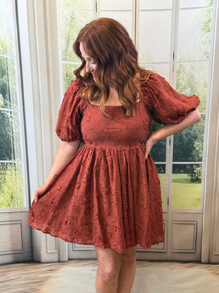 Rust Ruffle Mini Dress