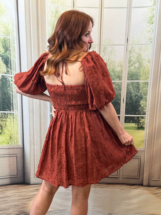 Rust Ruffle Mini Dress