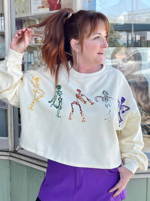 Cream Sequin Skeleton Sweatshirt