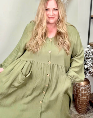 Olive Button Down Dress