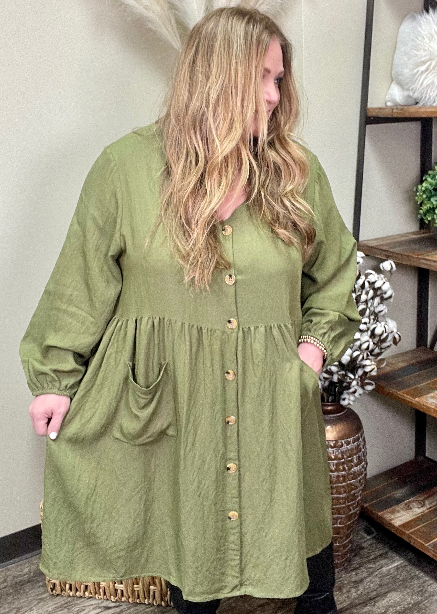 Olive Button Down Dress