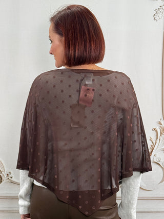 Wide Neck Mesh Brown Poncho