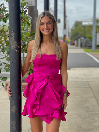 Magenta Strapless Ruffle Tiered Dress