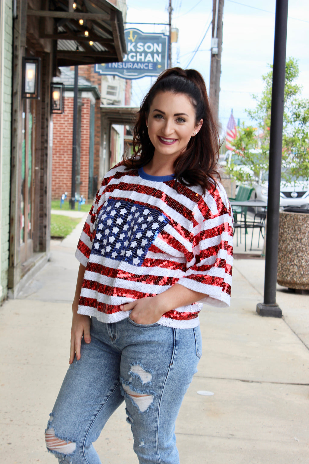 Red White Blue Sequin Top