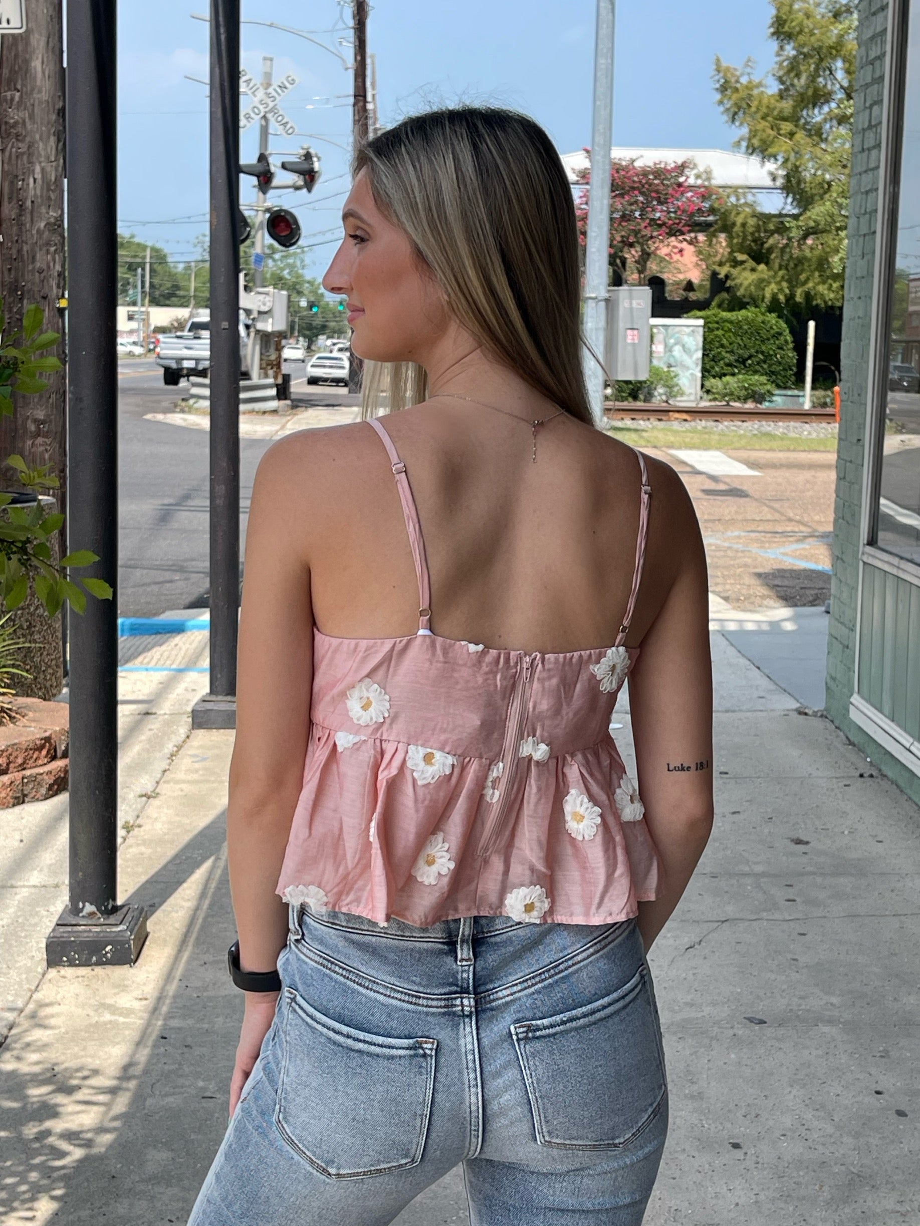Pink White Floral Crop Top