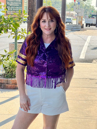 Purple Sequin Gameday Top