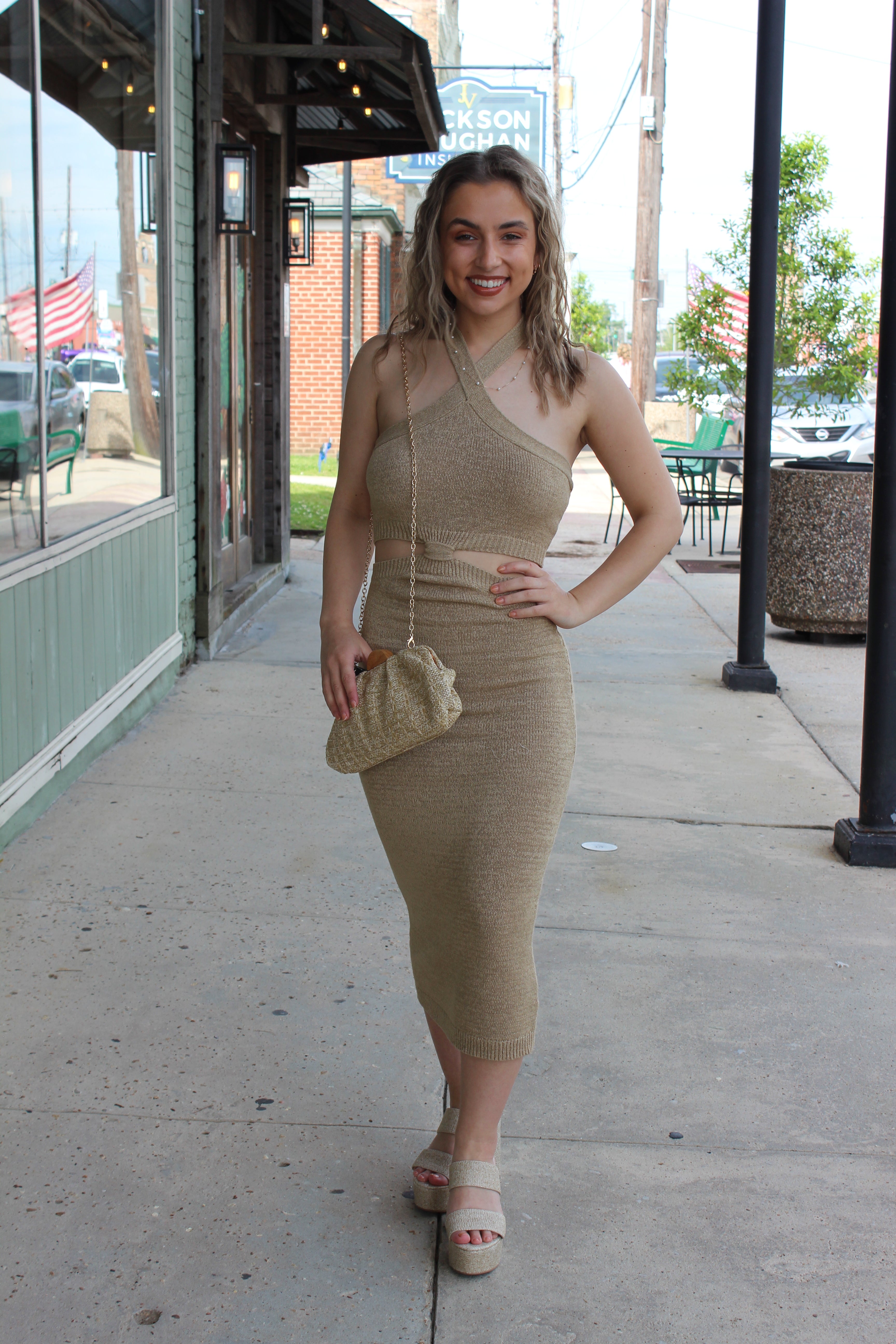 Taupe Halter Midi Dress