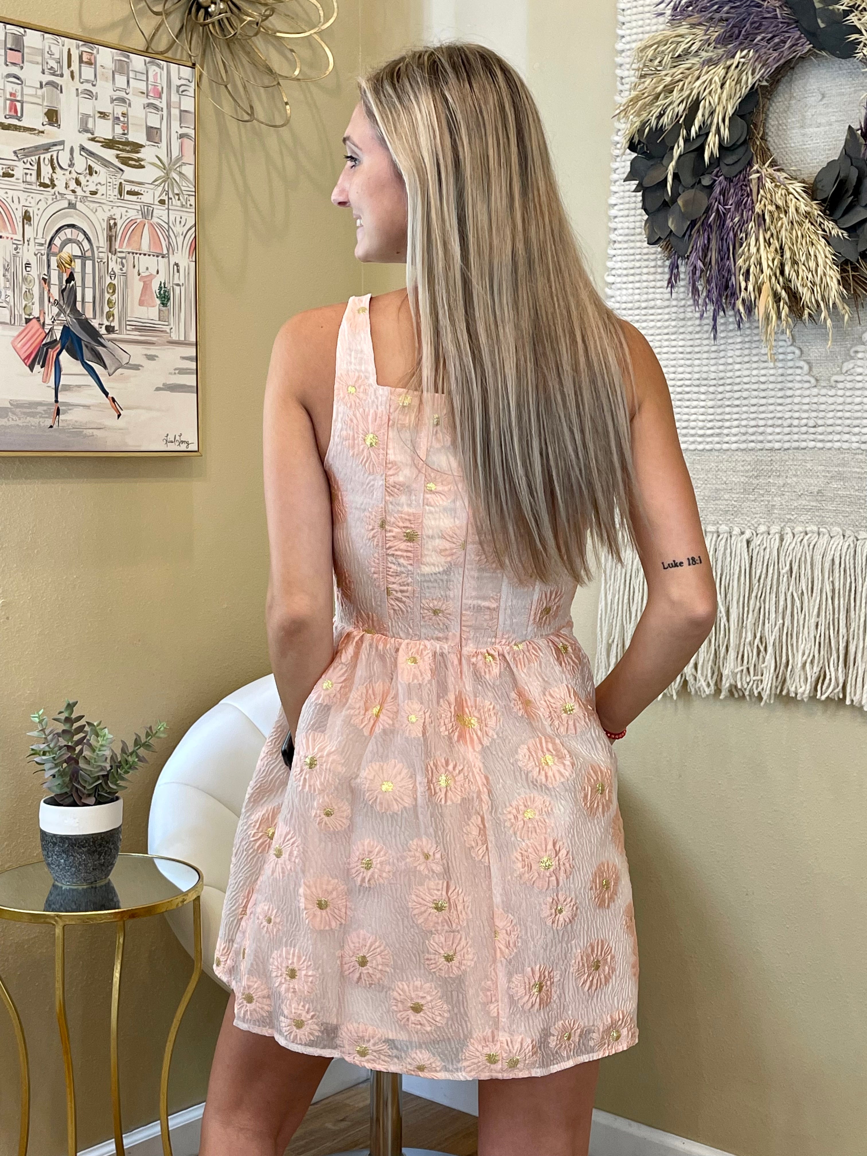 Pink Floral Detail Dress