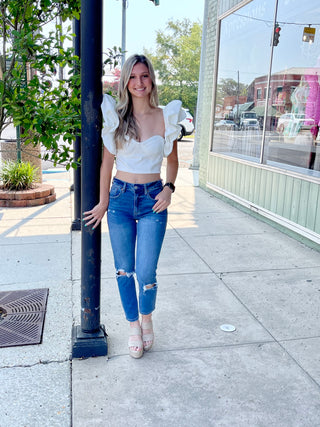 White Ruffle Sleeve Top