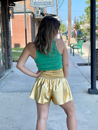 Gold Smocking Waist Shorts