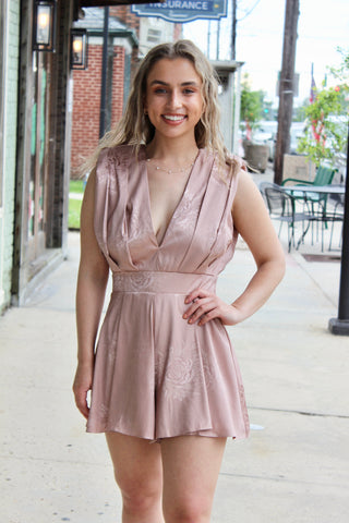 Mocha Pleated Shoulder Romper